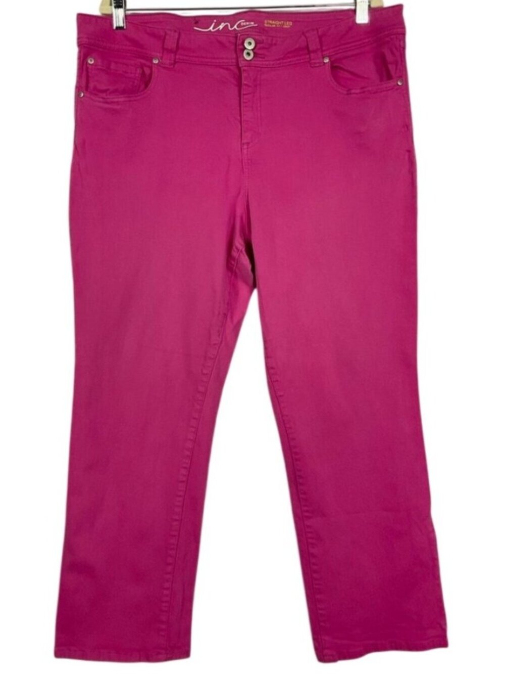INC Denim Hot Pink Straight Leg Crop Jeans Double Button Size 18 Stretch